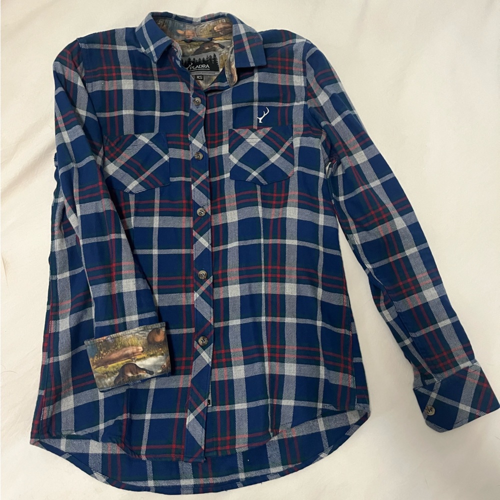 Pladra premium flannel navy, red, and white women’s XS
